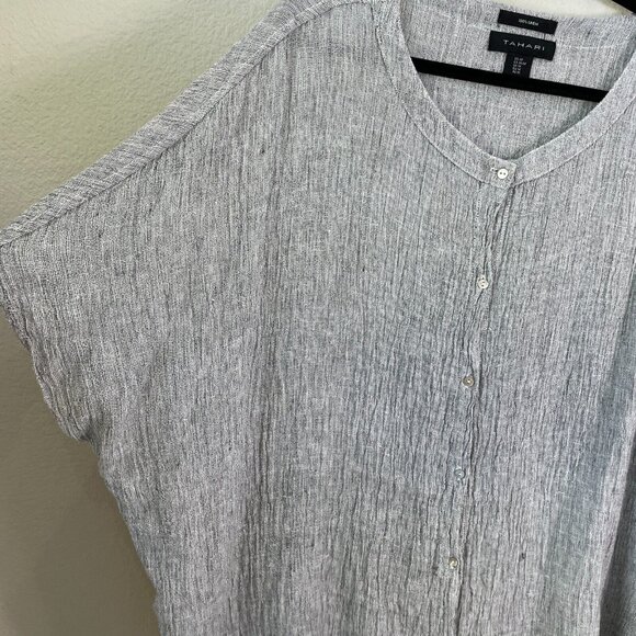 Tahari Womens Medium Gray 100% Linen Oversized Shirt Dolman Sleeve Top - Picture 4 of 9